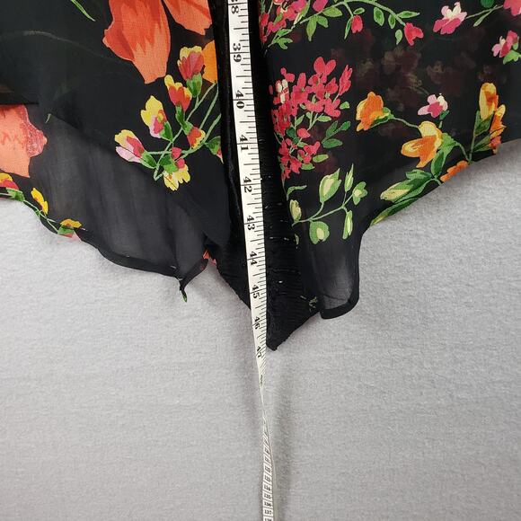Vintage Women's M Semi Sheer Robe Kimoni Black‎ Floral Beaded Lace Trim - Picture 8 of 10